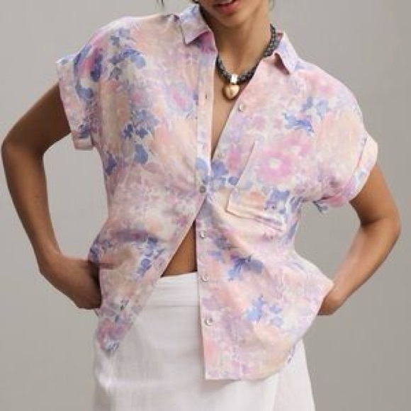 cloth & stone Tops - Cloth & Stone Pink and Blue Relaxed Button Down